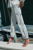 İşlemeli denim pantolon