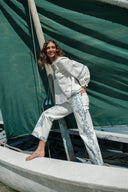 İşlemeli denim pantolon